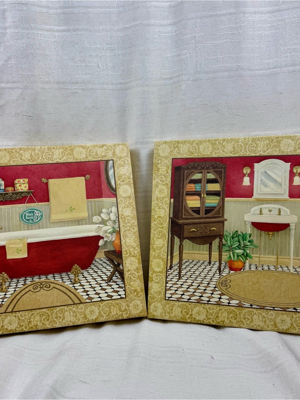 Elizabeth Medley Red Bain or Red Master Bath Wall Plaques Set of 2